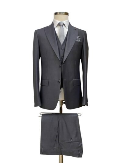 Classic Grey Peak Lapel 3 Piece Suit