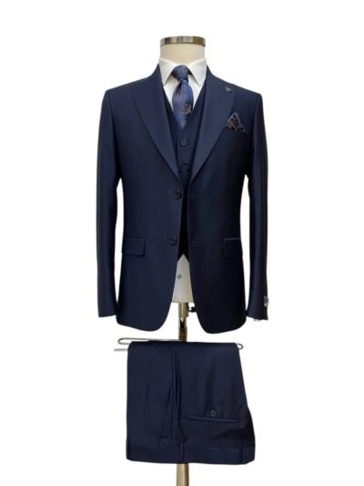 Navy Blue Satin Lapel Jacquard Tuxedo