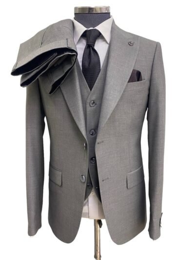 Slate Grey Peak Lapel 3 Piece Suit